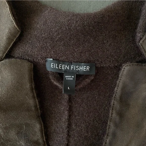 Eileen Fisher Wool and Lamb Leather Blazer Jacket, Brown, Size Large - Picture 6 of 12